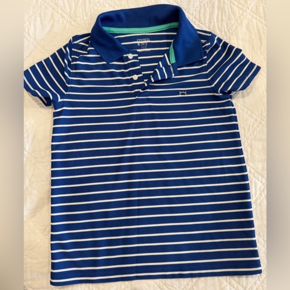 Crown& Ivy Kids Navy and White Striped Polo